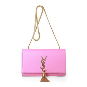 Rose Leather Clutch with Metal Tassel