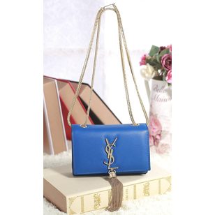 Blue Leather Clutch with Metal Tassel