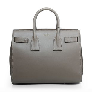 Gray leather handle bag