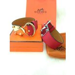 Hermes Silver finish Red leather belt bracelet