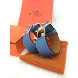 Hermes Light gold finish blue leather belt bracelet