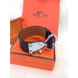 Hermes Silver finish Black leather belt bracelet