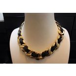 Chanel Golden finish big chain with black ribbon necklace