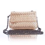 Bottega Veneta Light gold metallic leather metal chain cross-body bag