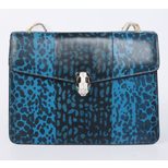 Bvlgari Blue Leopard Pattern Leather Serpenti Snake Closure Large Bag