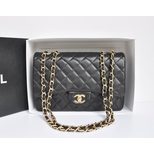 Chanel Black Lamb Skin Leather Quilting Chain Bag (Gold)