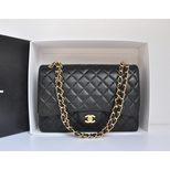 Chanel Black Lamb Skin Leather Quilting Chain Bag (Gold)