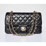 Chanel Black Lamb Skin Leather Quilting 2.55 Chain Bag (Gold)