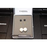 Chanel Black and white pearls pendant earrings