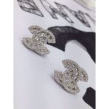 Chanel Double C silver rhinestone earrings