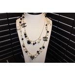 Chanel Black and white pearl pendant long necklace