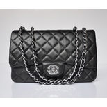 Chanel Black Lamb Skin Leather Quilting Chain Bag (Nickel)