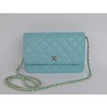 Chanel Blue lamb skin leather flap bag