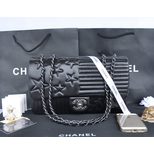 Chanel Black leather stripe star quilting flap bag