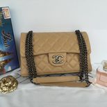 Chanel Beige lamb skin leather flap chain shoulder bag