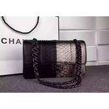 Chanel Black with bronze real python leather flap bag