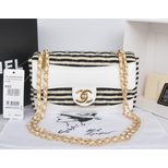 Chanel Original trim leather stripe fabric flap bag