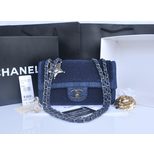 Chanel Dallas fashion show denim lamb wools original leather lining small flap bag