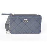 Chanel Thick stitching quilting leather zipper key holder purse