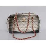 Chanel Quilting strip fabric top zip chain shoulder bag