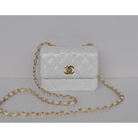 Chanel White Patent Leather Turn Lock Chain Shoulder Bag