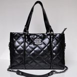 Chanel Black Quilting Wax Leather Chain Shoulder Strap Tote