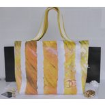 Chanel Yellow stripe cotton fabric tote