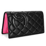 Chanel Patent Leather Double C Logo Black Lambskin Leather Wallet