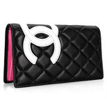 Chanel White Double C Logo Black Lambskin Leather Wallet