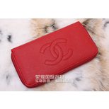 Chanel Zip Around Wallet Red Ball Skin Leather