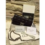 Dior Original lamb skin leather long wallet with chain shoulder strap