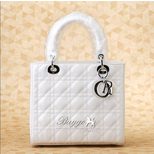 Dior Lady Dior Bag Small White Pattern Leather (Silver)