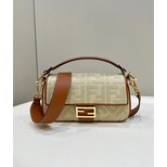 Fendi Baguette Natural straw bag with FF embroidery