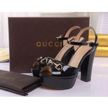 Gucci Black patent leather platform pump sandals