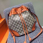 Gucci GG fabric leather trim bucket shopping bag