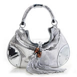 Gucci Indy Medium Silver Snake Skin Leather Handle Bag