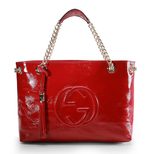 Gucci Red soft patent leather Soho Medium Tote Bag Beige