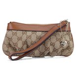 Gucci Beige GG Fabric withe Leather Trim Wristlet with Metal Heart Charm