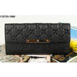 Gucci Black Real Leather Metal Bar Logo Continental Long Wallet