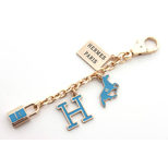 Hermes Gold Metal Blue Enamel Bag Chain