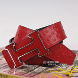 Hermes Nickel Enamel Metal H Red&Black ostrich Belt