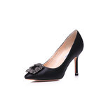 Manolo Blahnik Black satin rhinestone pointed head pump