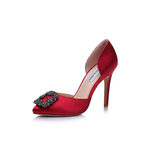 Manolo Blahnik Red satin pointed head cut out pump