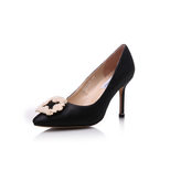 Manolo Blahnik Black satin point head pump