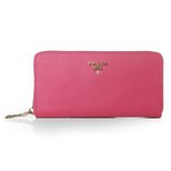 Prada Fuschia Saffiano Leather Zipper Long Wallet