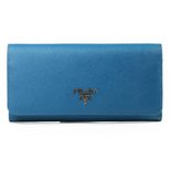 Prada Dark Blue Saffiano Leather Button Flap Closure Wallet