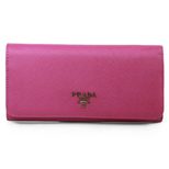 Prada Fuschia Saffiano Leather Button Flap Closure Wallet