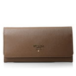 Prada Light Coffee Saffiano Leather Button Flap Closure Wallet