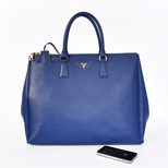 Prada Dark Blue Saffiano Leather Classic Large Handbag