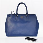 Prada Dark Blue Saffiano Leather Classic Medium Handbag